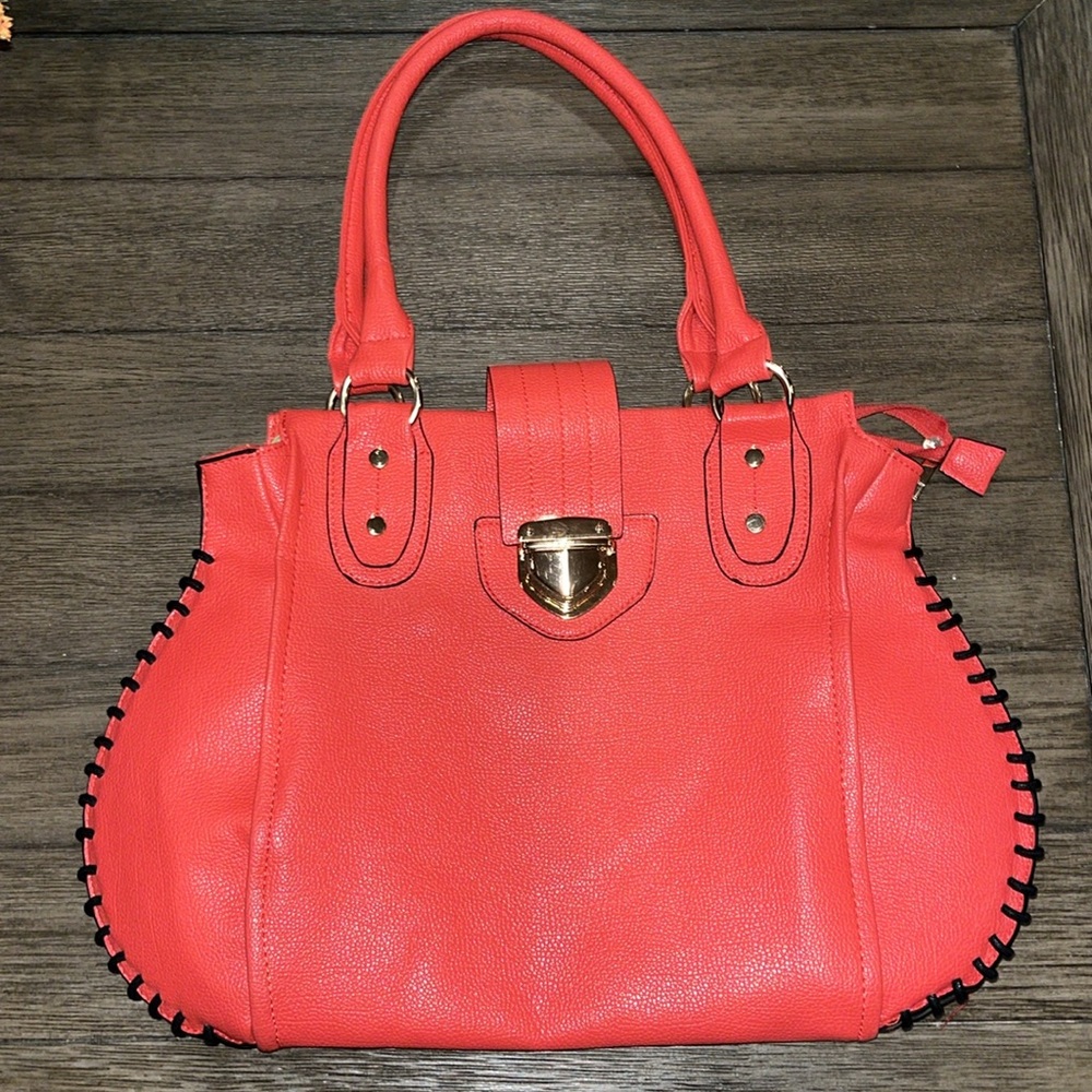 J Francis Standout Status Pink Lemonade Leatherette Shoulder Bag Black Stitches